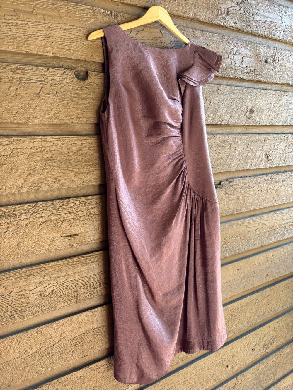 Adrianna Papell Iridescent Taupe Ruffle Cocktail Dress